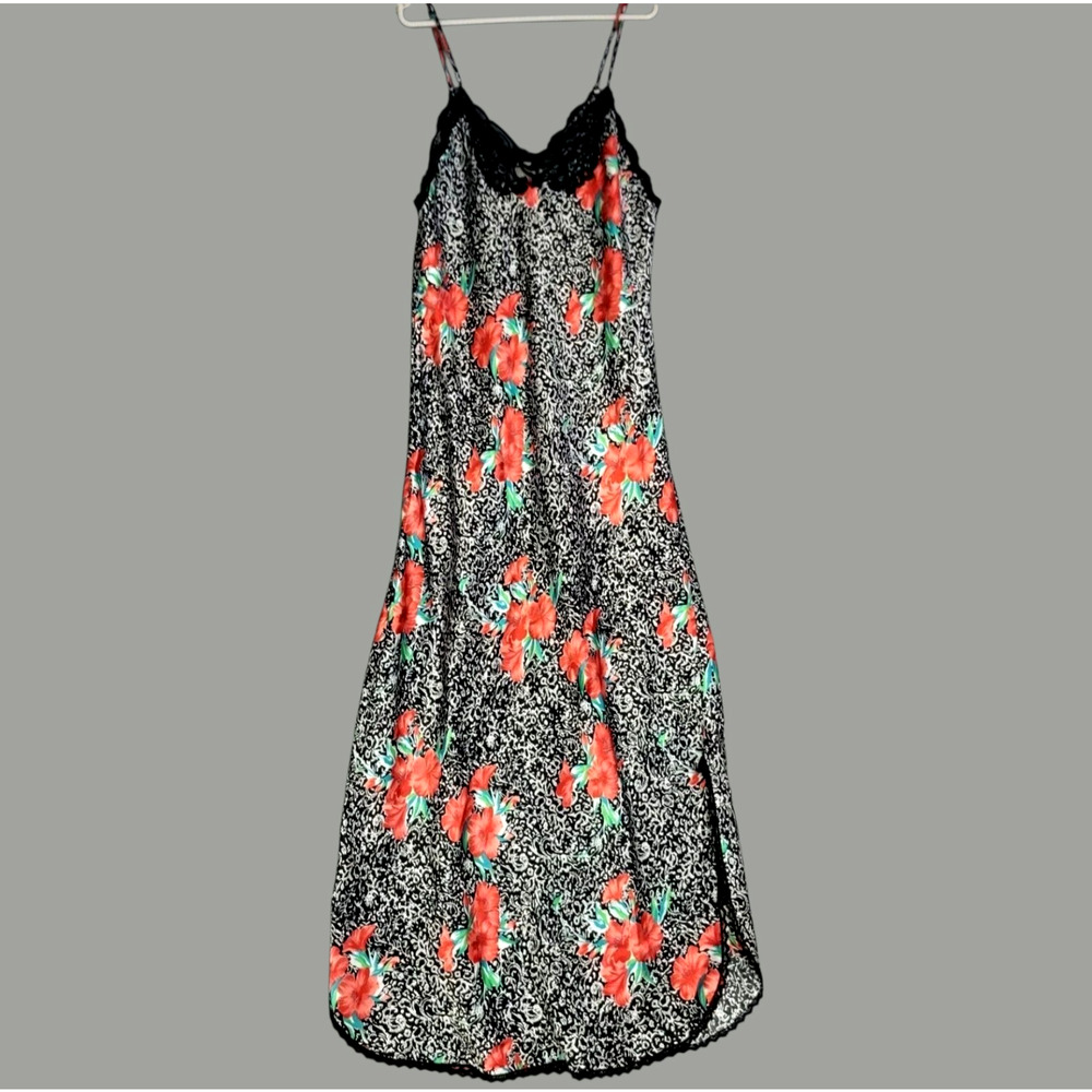 Vintage 80s Barbizon Maxi Chemise Nightgown Nightie Womens Small Black Satin